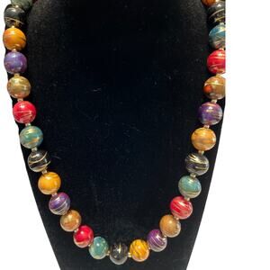 Multicolor Wooden Coated Bead Necklace 28 inches